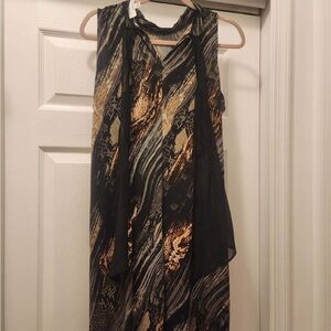Signature by Robbie Bee Black Dress with Gold and Tan Abstract Print